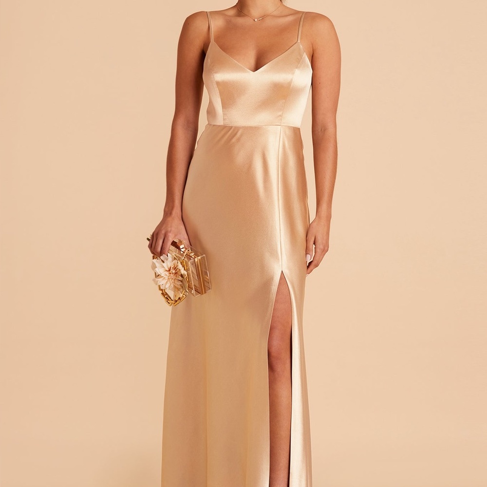 Birdy Grey Jay Gold Satin Maxi Slip Dress with Slit